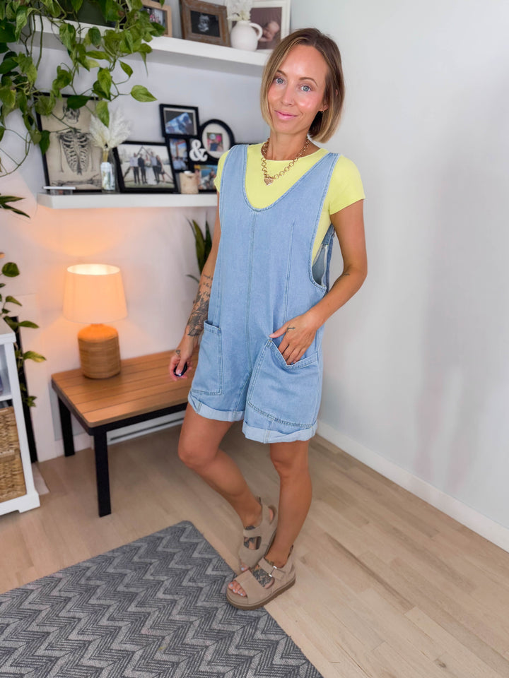 Zorelle Denim Romper- LIGHT WASH