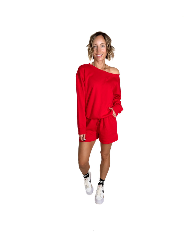 Chill Fleece Shorts Sweat Set- RUBY