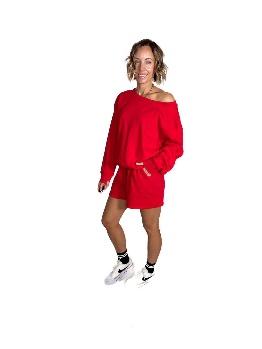 Chill Fleece Shorts Sweat Set- RUBY