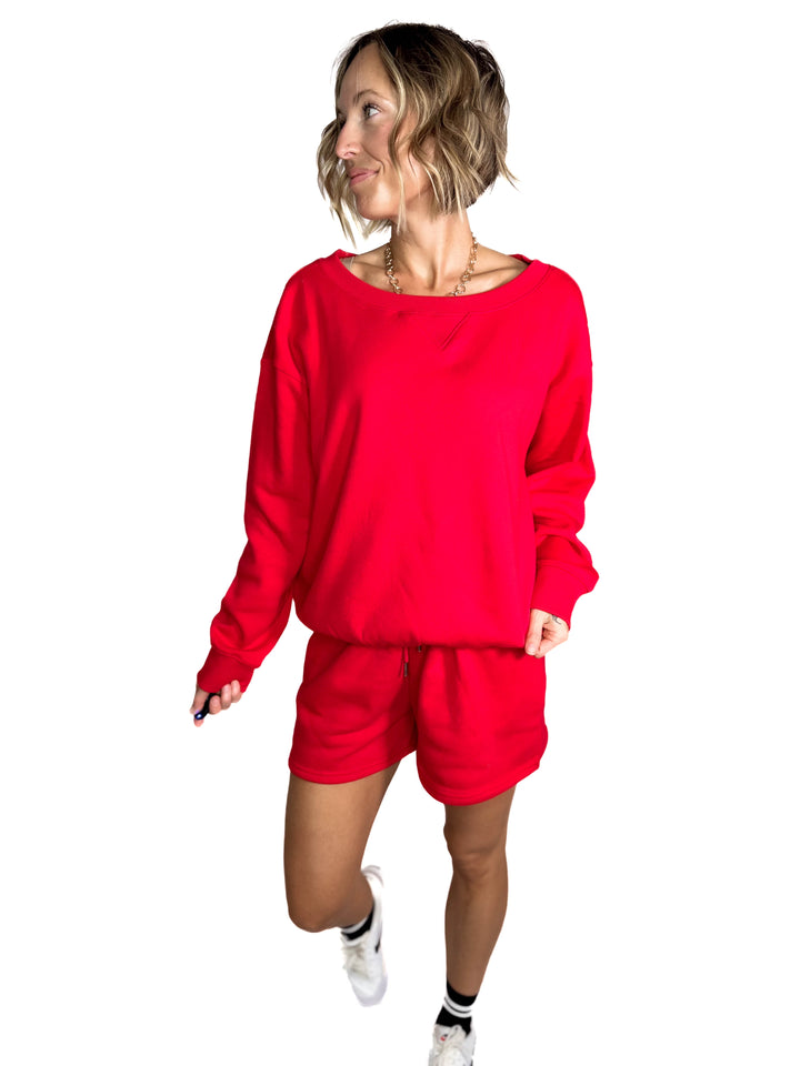 Chill Fleece Shorts Sweat Set- RUBY