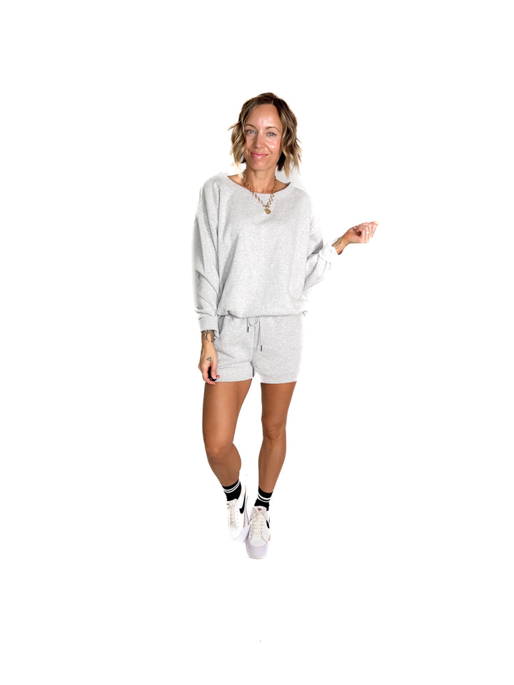 Chill Fleece Shorts Sweat Set- HEATHER GREY