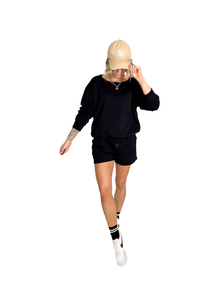 Chill Fleece Shorts Sweat Set- BLACK