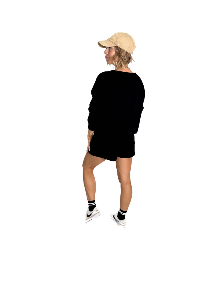 Chill Fleece Shorts Sweat Set- BLACK