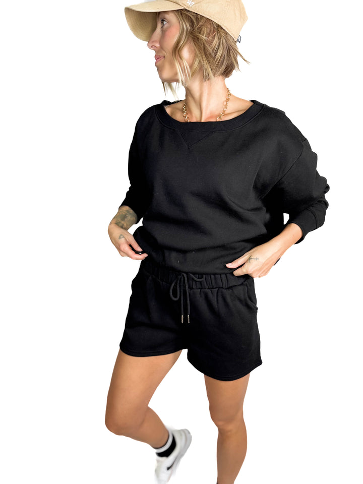 Chill Fleece Shorts Sweat Set- BLACK