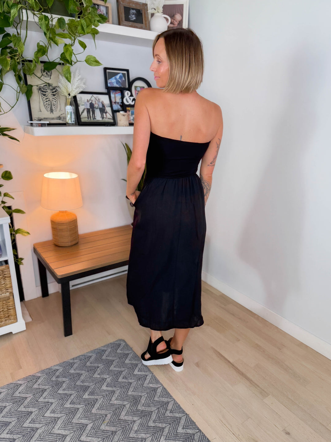 Parker Strapless Fit & Flare Dress- BLACK
