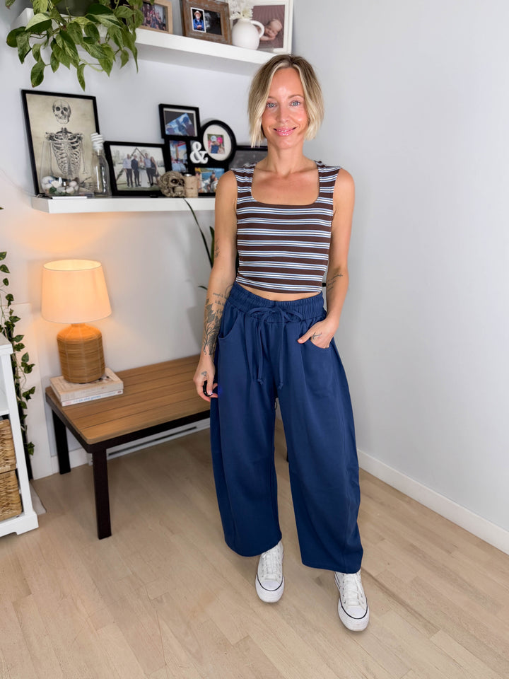 Oakes Cotton Terry Barrel Pant- NAVY