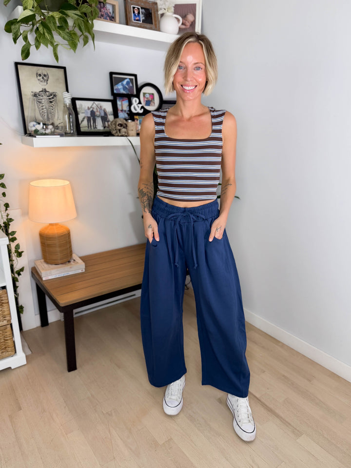 Oakes Cotton Terry Barrel Pant- NAVY