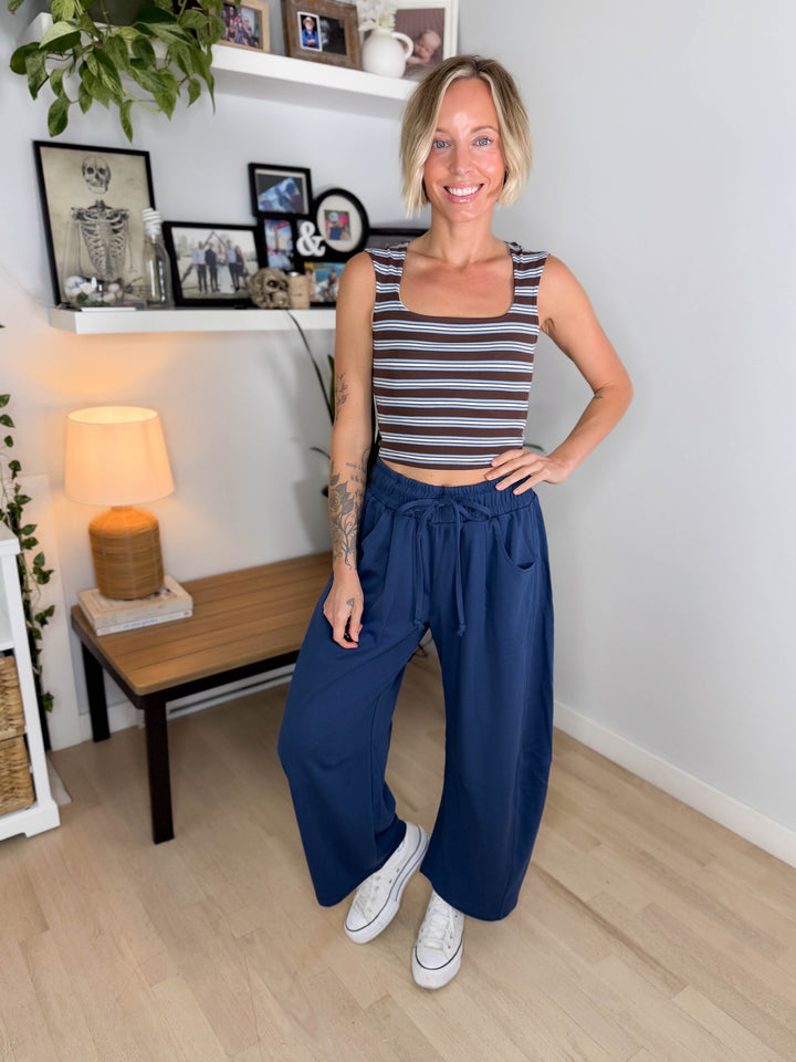 Tiara Striped Square Neck Crop Top- BROWN/MULTI