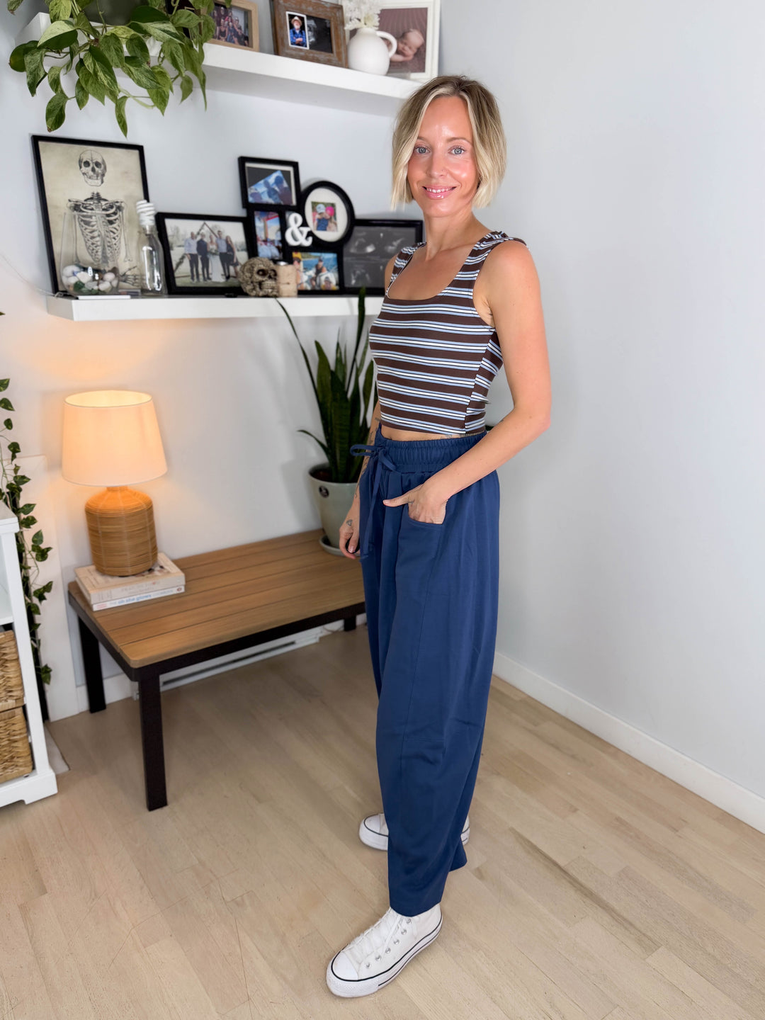Oakes Cotton Terry Barrel Pant- NAVY