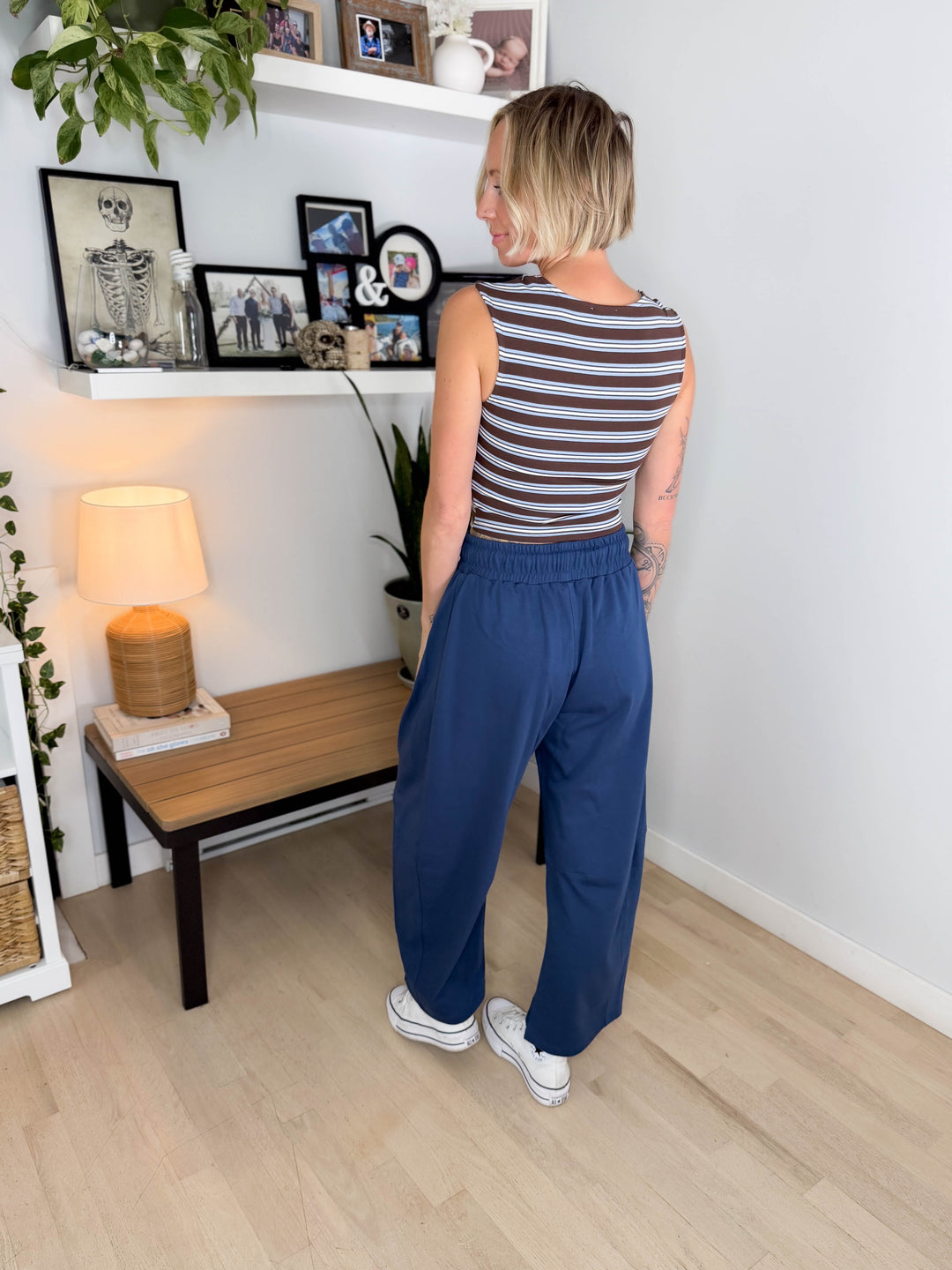 Oakes Cotton Terry Barrel Pant- NAVY