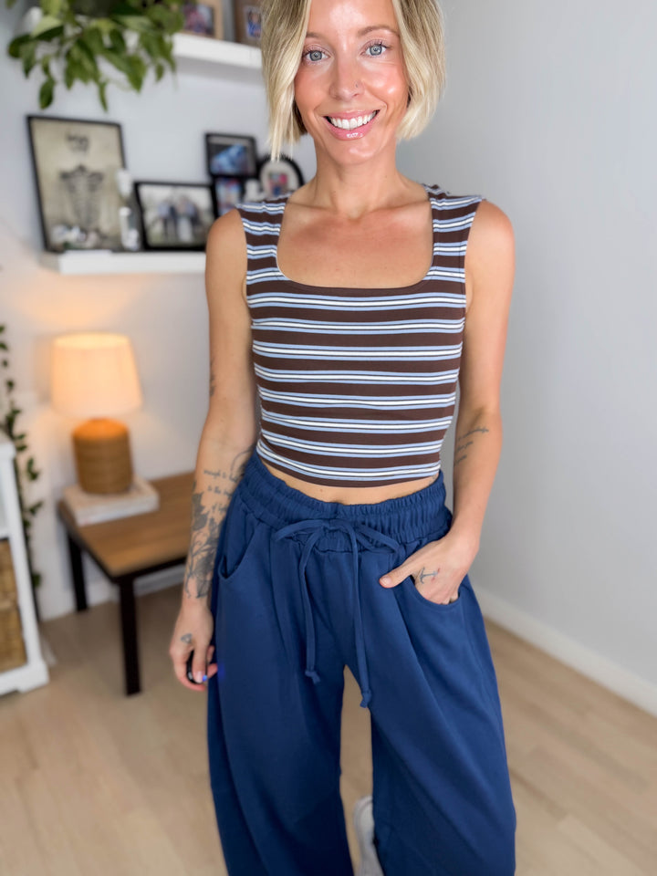 Tiara Striped Square Neck Crop Top- BROWN/MULTI