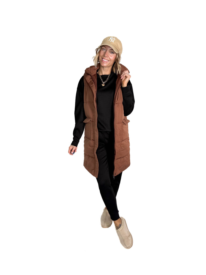 Remington Longline Puffer Vest- CAMEL BROWN
