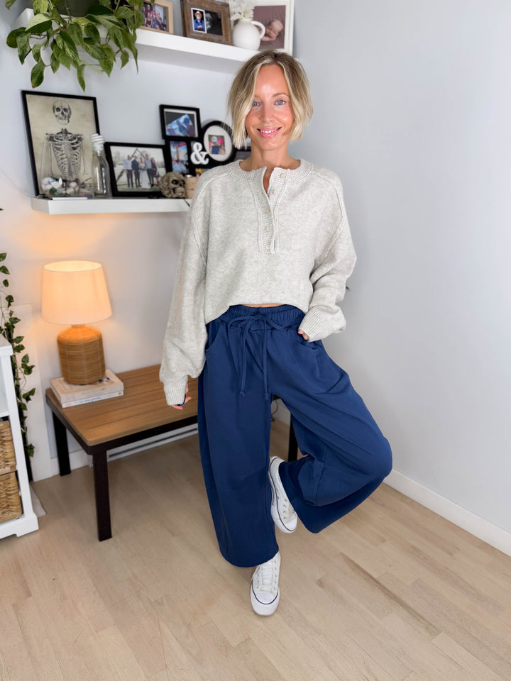 Gianna Knit Henley Sweater- MUSHROOM