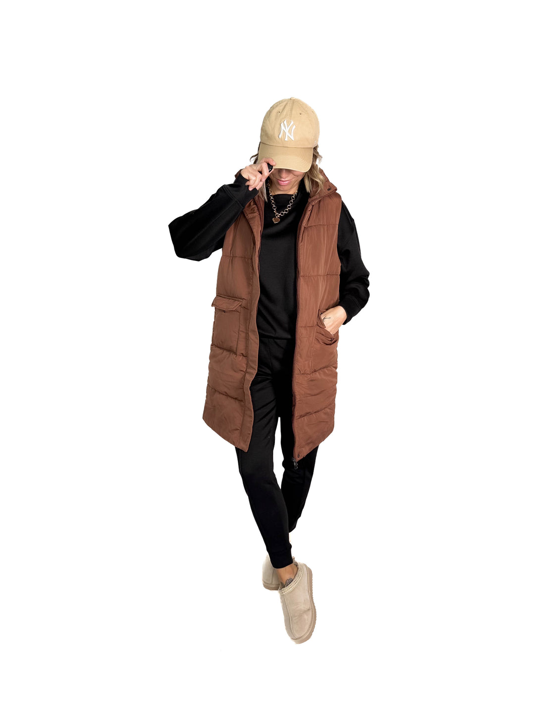 Remington Longline Puffer Vest- CAMEL BROWN