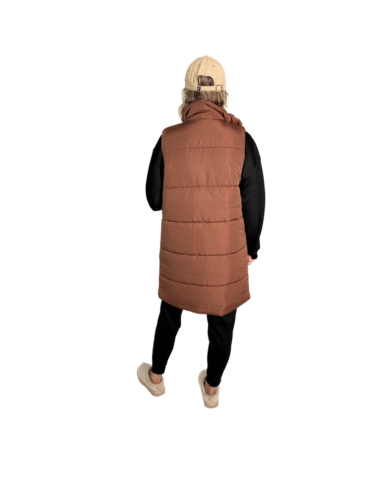Remington Longline Puffer Vest- CAMEL BROWN