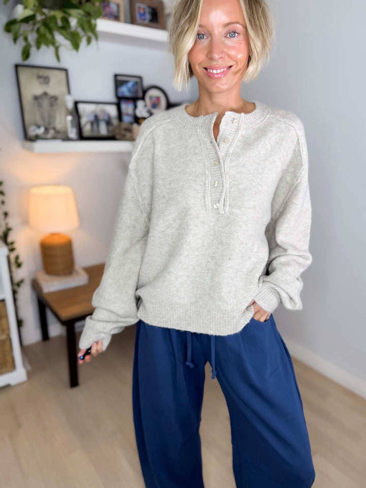 Gianna Knit Henley Sweater- MUSHROOM