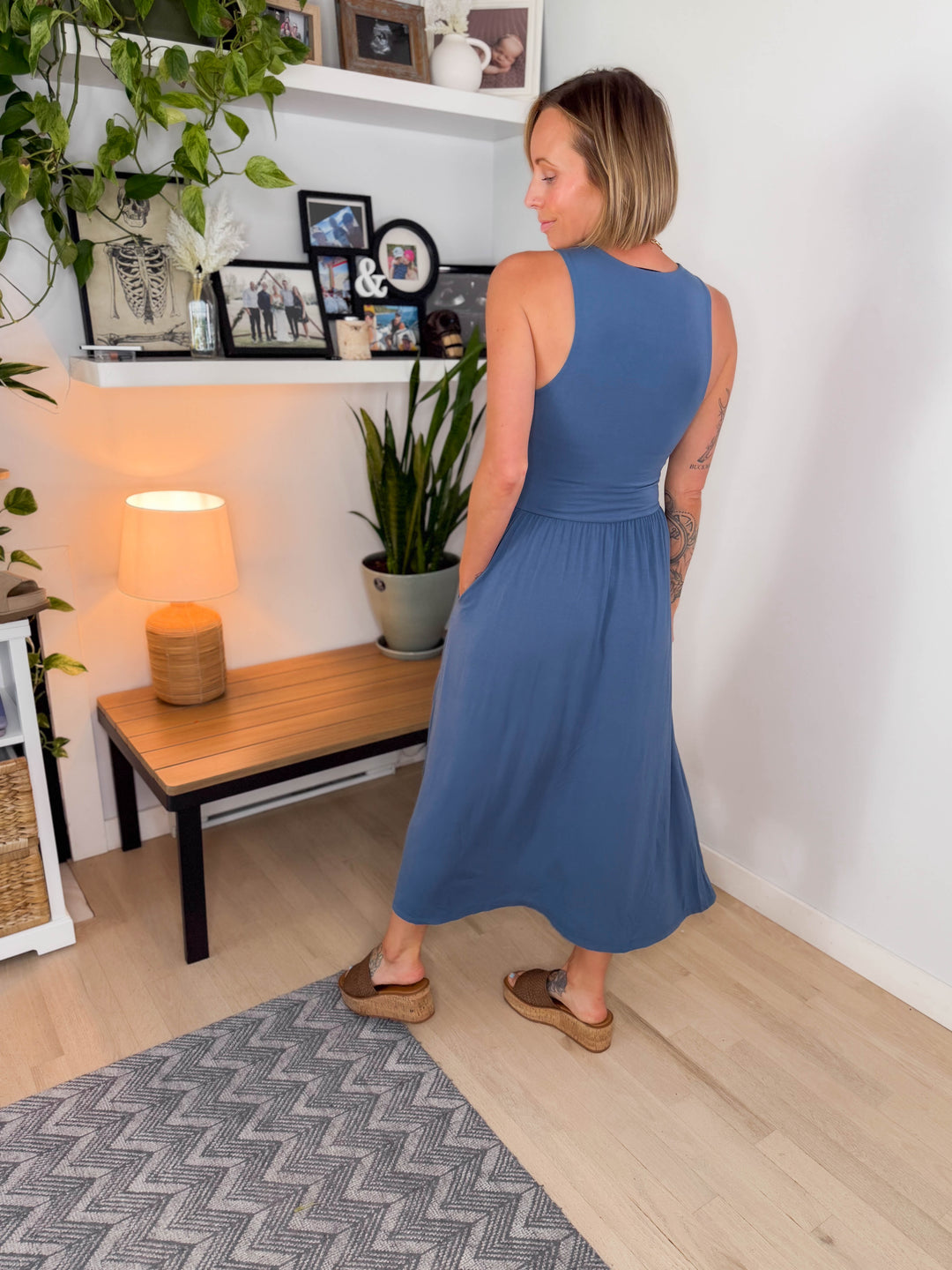 Beverly Side Slit Midi Dress- SLATE