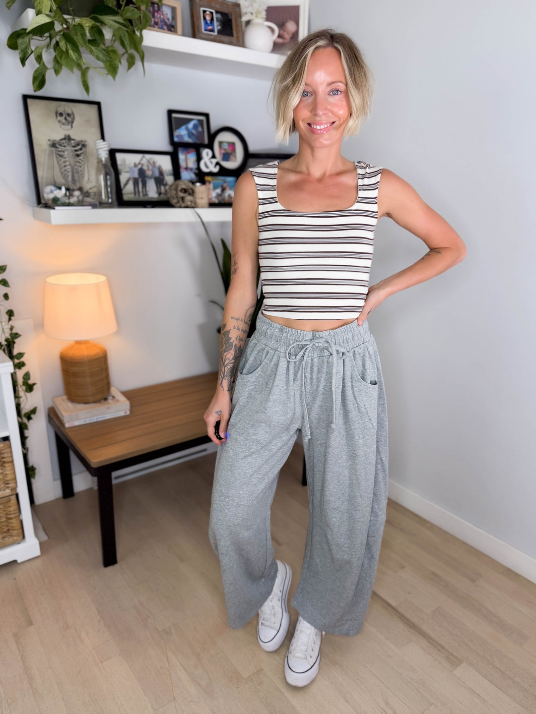 Oakes Cotton Terry Barrel Pant- DARK GREY