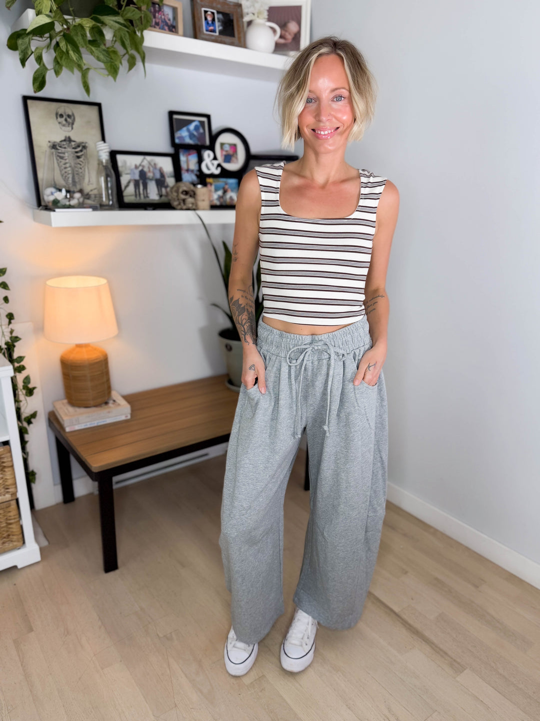 Oakes Cotton Terry Barrel Pant- DARK GREY