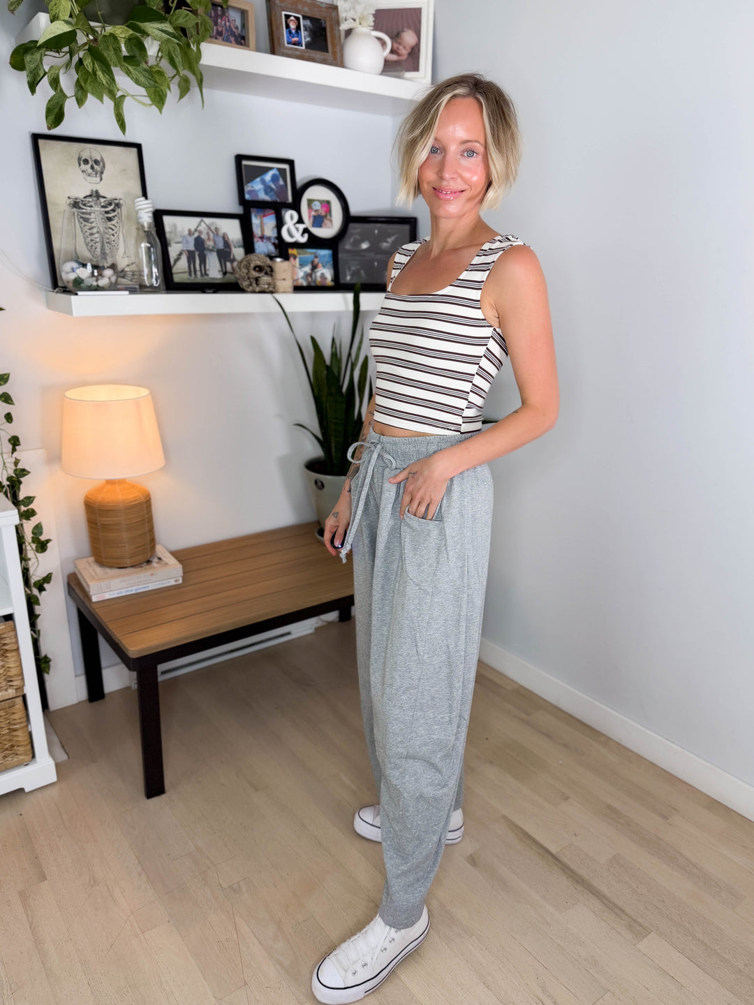 Tiara Striped Square Neck Crop Top- CREAM/MULTI