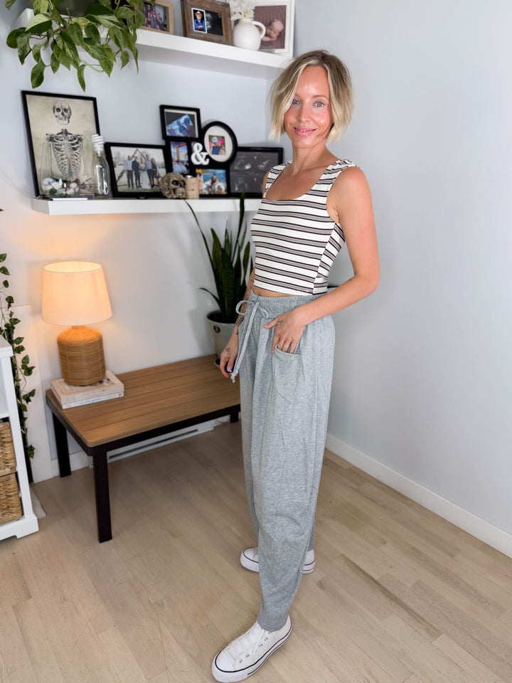 Tiara Striped Square Neck Crop Top- CREAM/MULTI