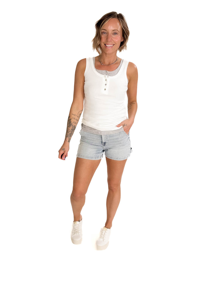 Oceana Ribbed Button Tank- WHITE-FINAL SALE