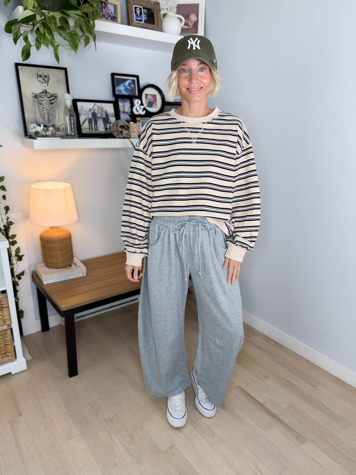 Zella Oversized French Terry Sweatshirt- BEIGE COMBO