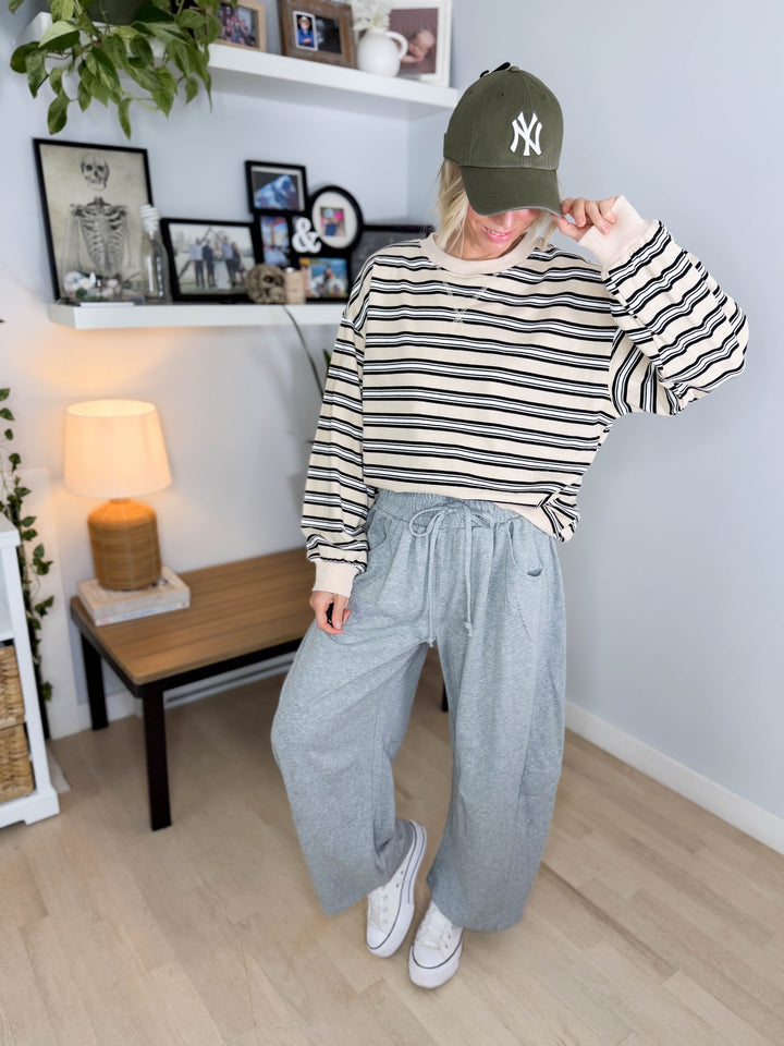 Zella Oversized French Terry Sweatshirt- BEIGE COMBO
