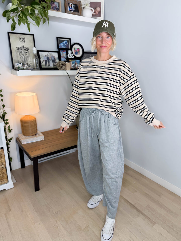 Zella Oversized French Terry Sweatshirt- BEIGE COMBO