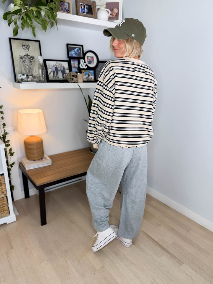 Zella Oversized French Terry Sweatshirt- BEIGE COMBO
