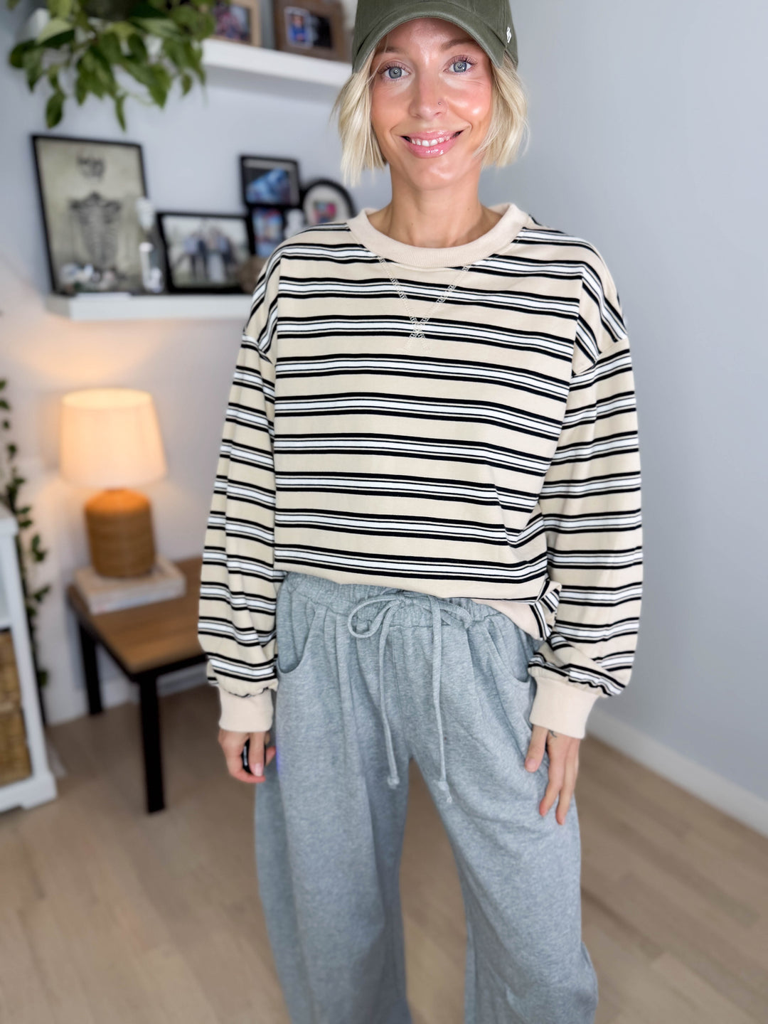 Zella Oversized French Terry Sweatshirt- BEIGE COMBO