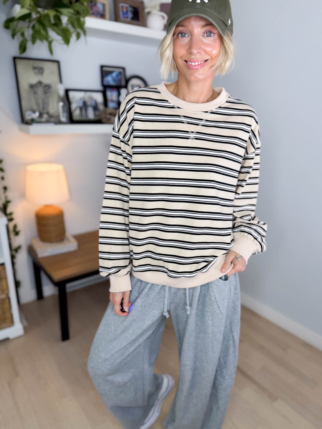 Zella Oversized French Terry Sweatshirt- BEIGE COMBO