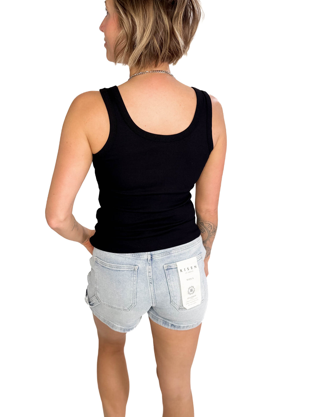 Oceana Ribbed Button Tank- BLACK-FINAL SALE