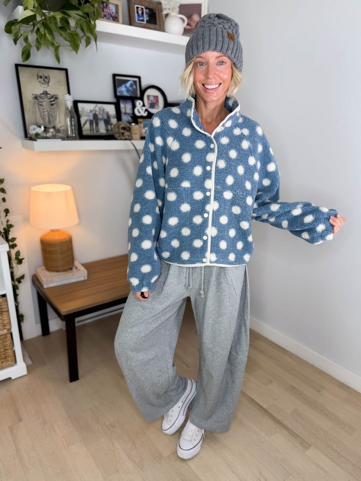 Karen Polka Dot Fleece Jacket- BLUE/IVORY