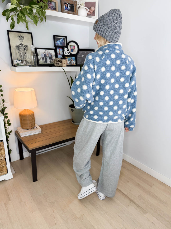 Karen Polka Dot Fleece Jacket- BLUE/IVORY
