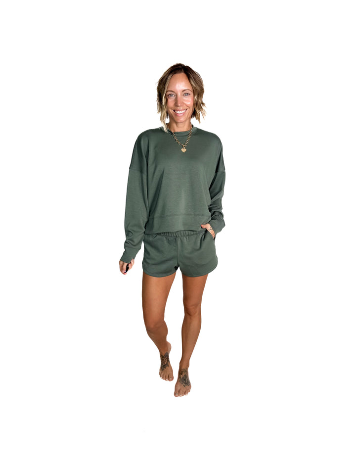 Kate Scuba Shorts Short Set- DARK FOREST