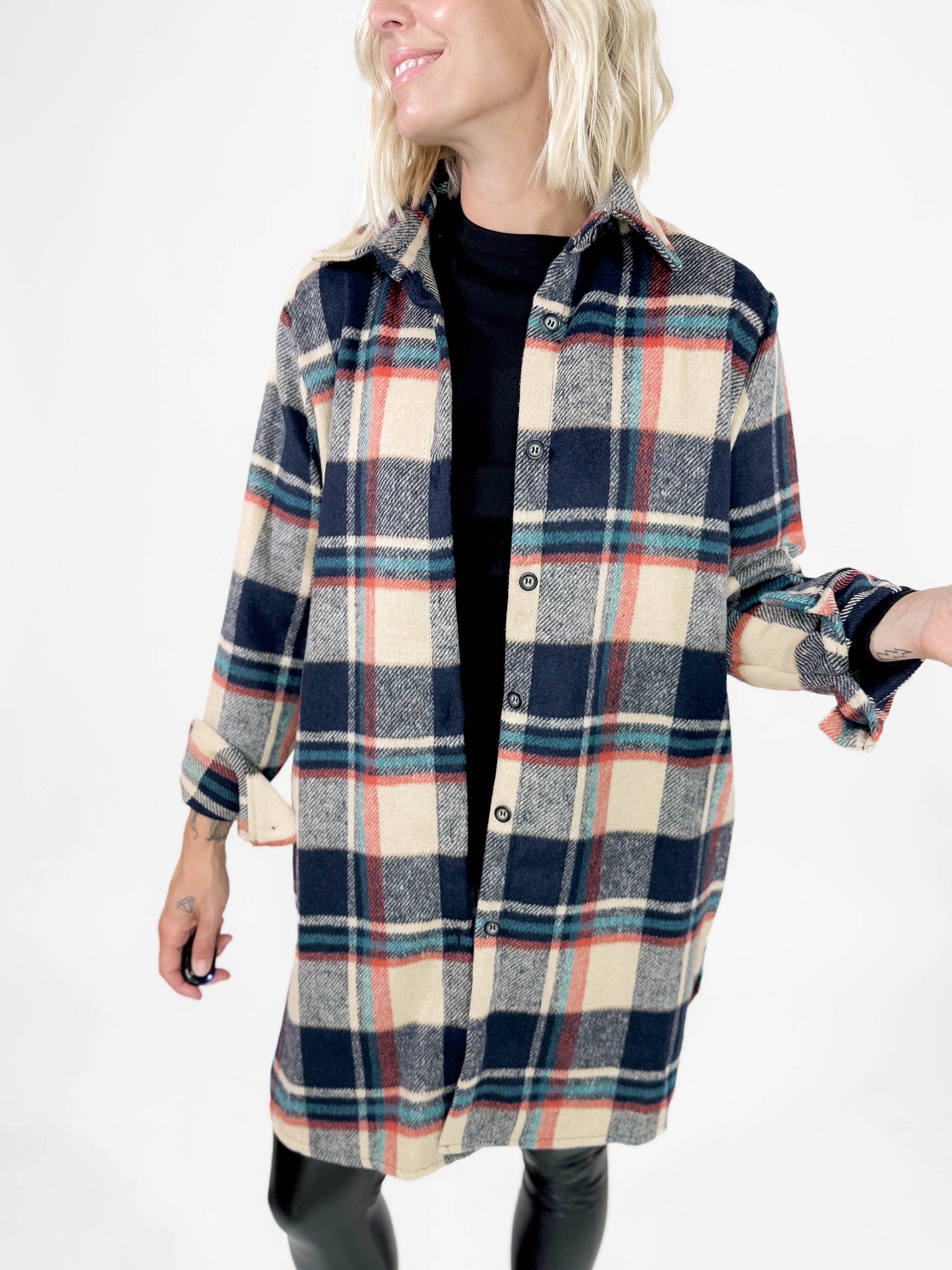 Renfrew Plaid Shacket- NAVY/TAUPE **PREORDER SEPT 30th**