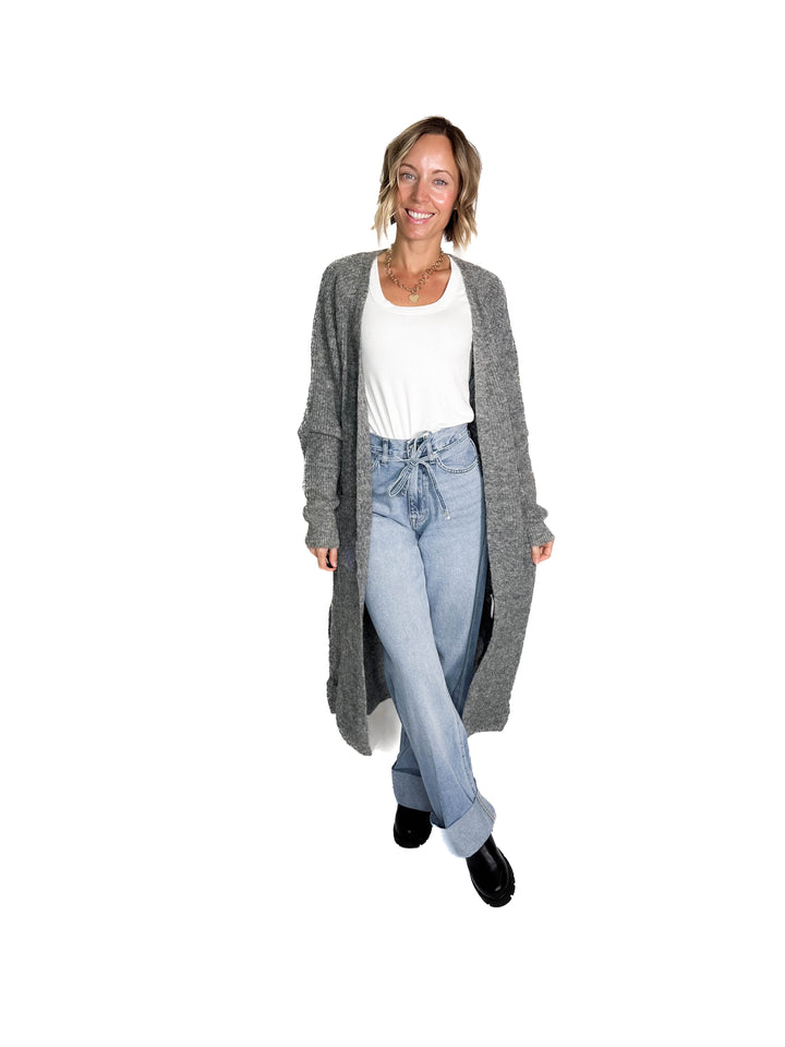 Alisa Longline Open Front Cardigan- CHARCOAL