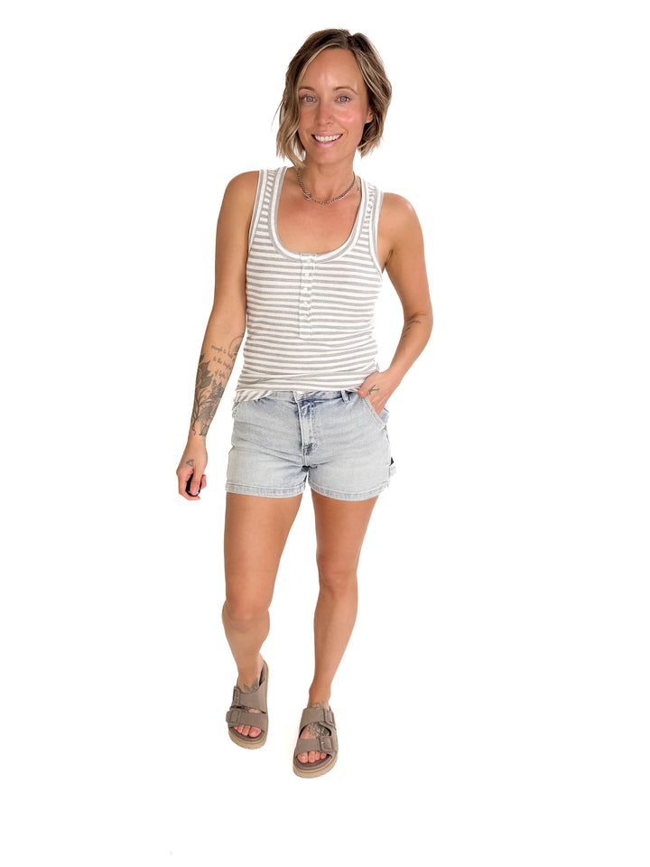 Juno Tank- HEATHER GRAY STRIPE-FINAL SALE