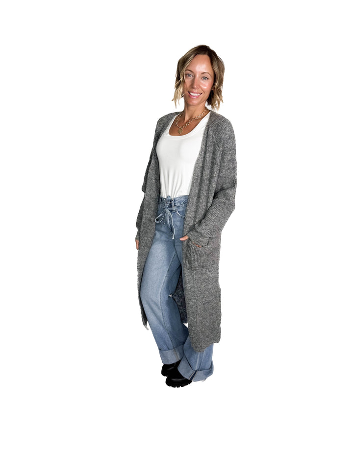 Alisa Longline Open Front Cardigan- CHARCOAL