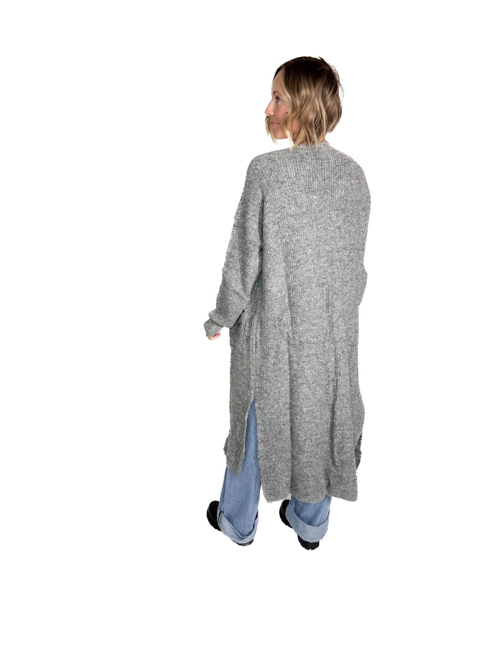 Alisa Longline Open Front Cardigan- CHARCOAL