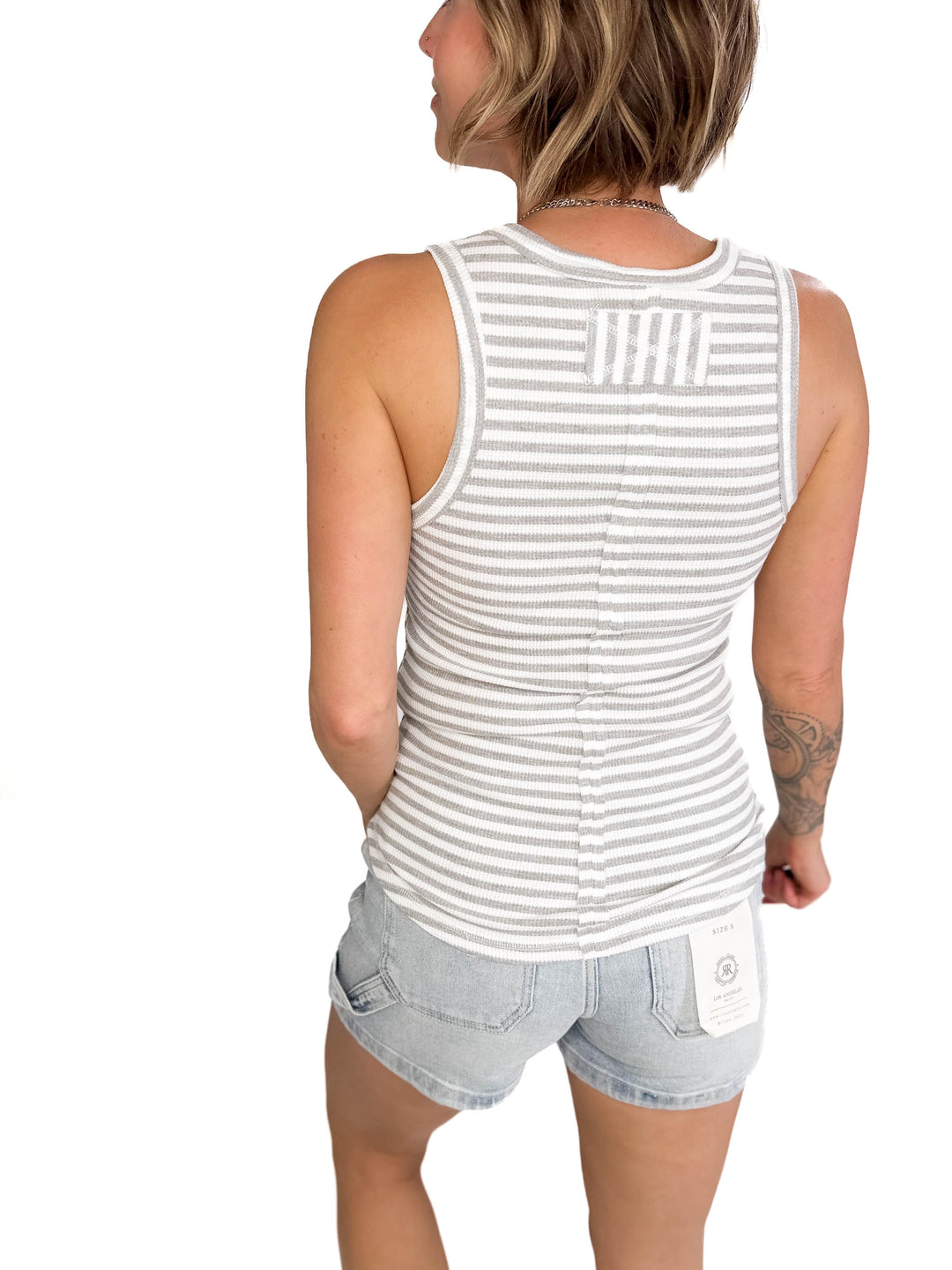 Juno Tank- HEATHER GRAY STRIPE-FINAL SALE