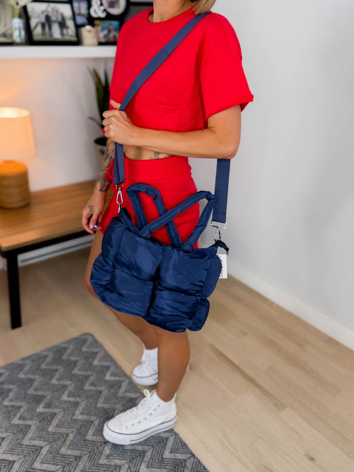 Alora Mini Quilted Puffer Tote- NAVY