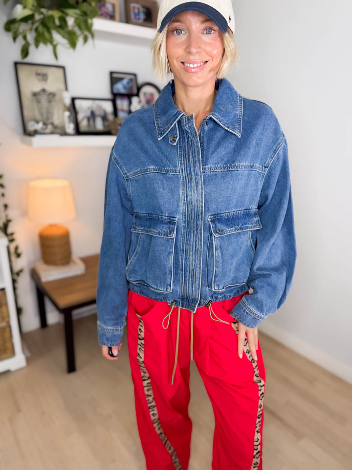 Amy Front Pocket Denim Jacket- MEDIUM BLUE