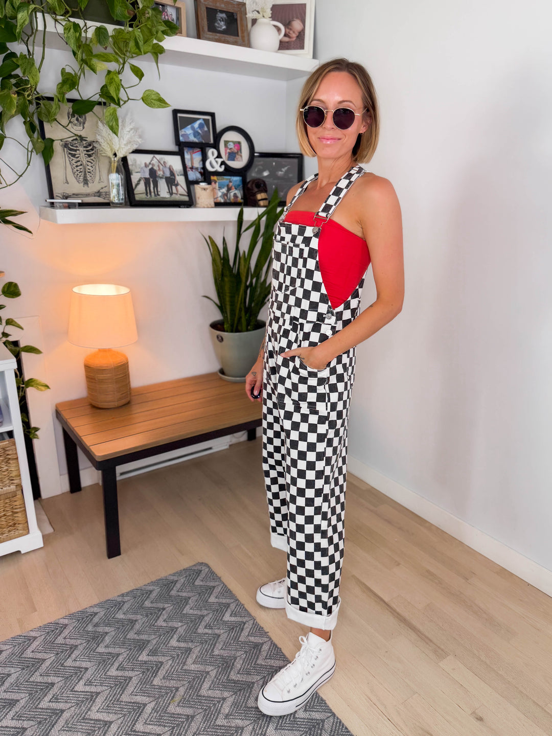 Game Day Checkered Overalls- BLACK