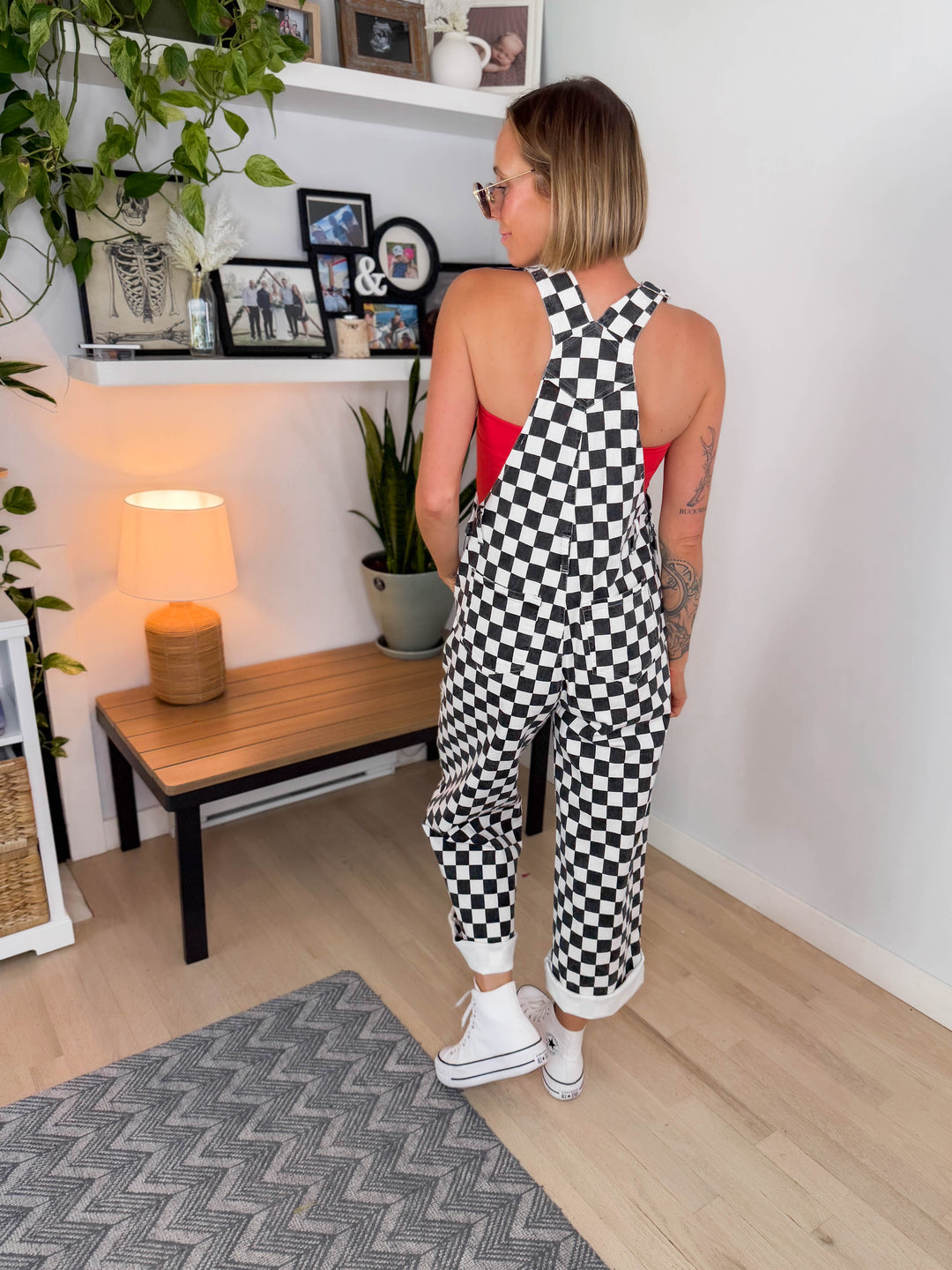 Game Day Checkered Overalls- BLACK