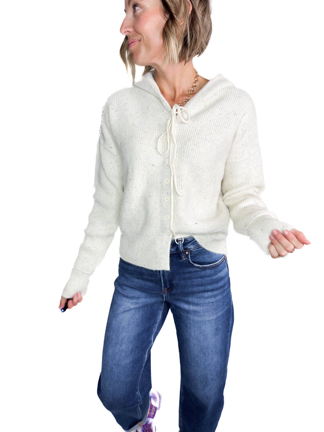 Caroline Button Up Hooded Sweater- OATMEAL