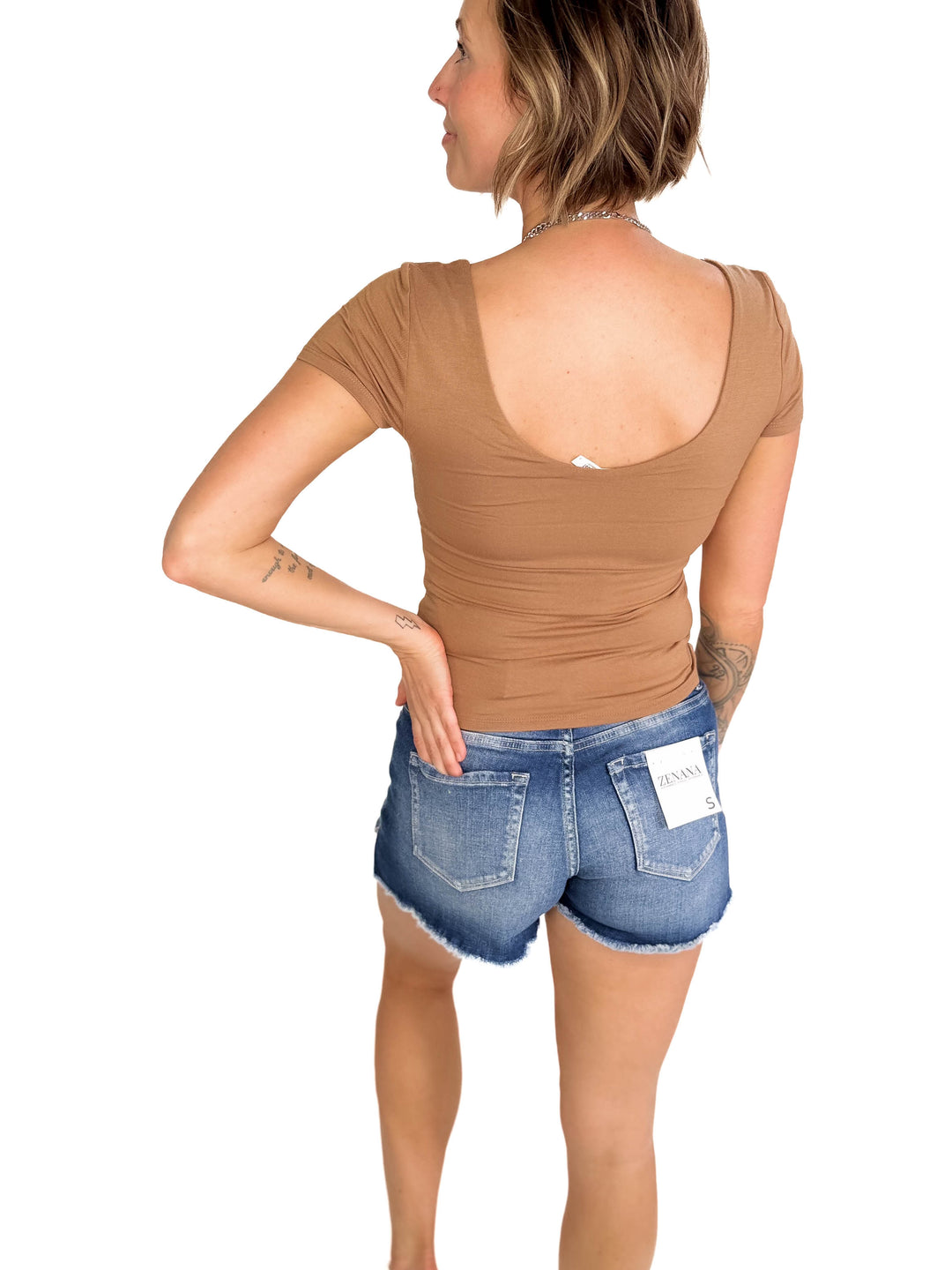 Lucy Scoop Neck Cap Sleeve Jersey Tee- TOFFEE-FINAL SALE