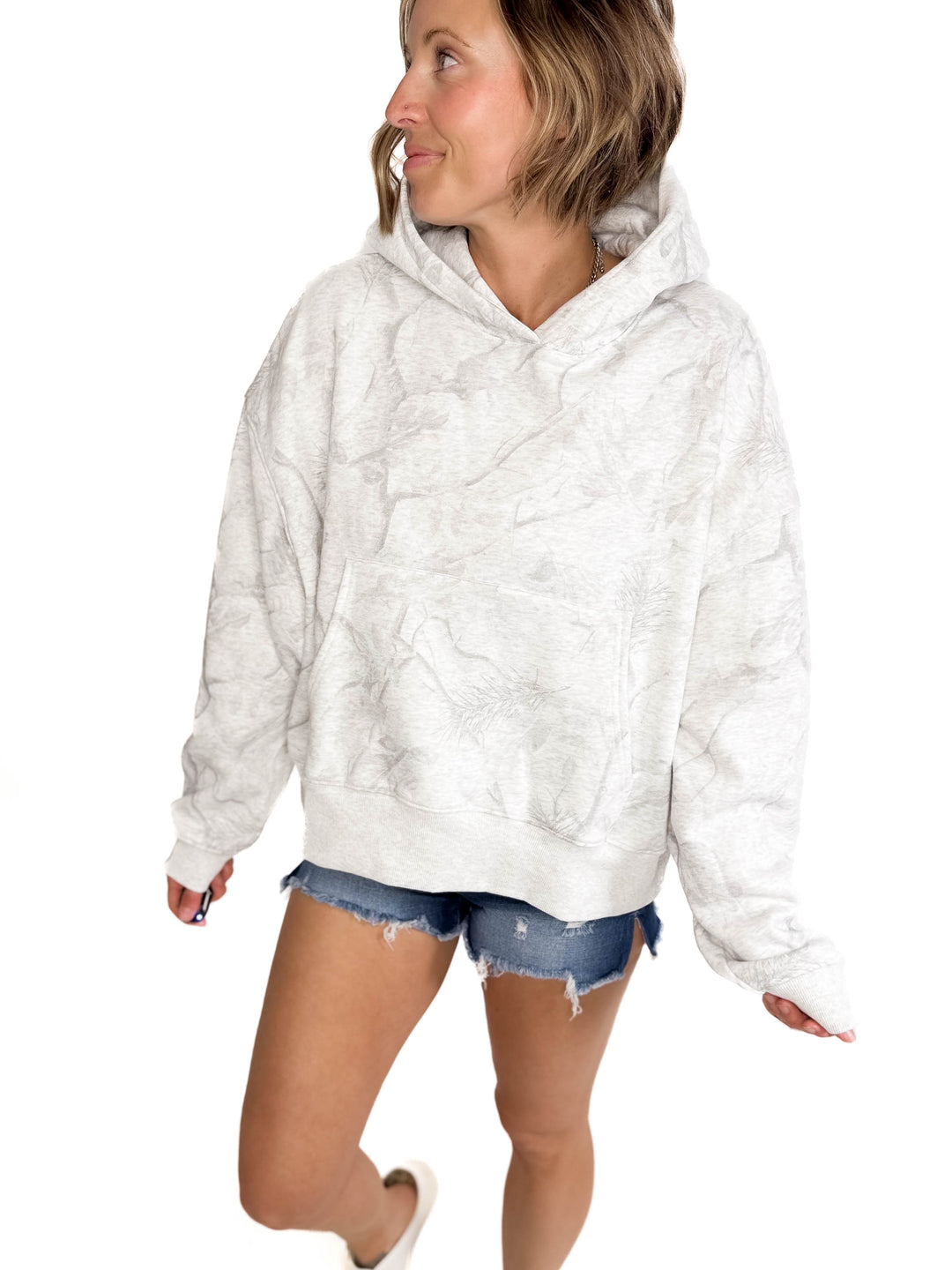 Owen Camouflage Loose Fit Front Pocket Hoodie- GREY