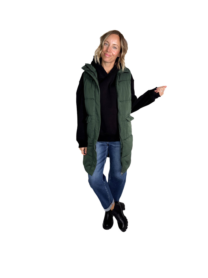 Remington Longline Puffer Vest- GREEN